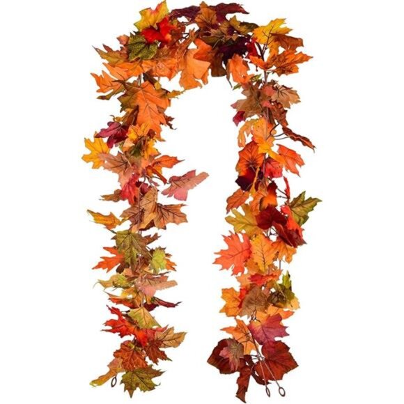 2 Pack Fall Maple Garland - 5.9ft/Piece Artificial Fall Foliage Garland Colorful - Picture 8 of 8